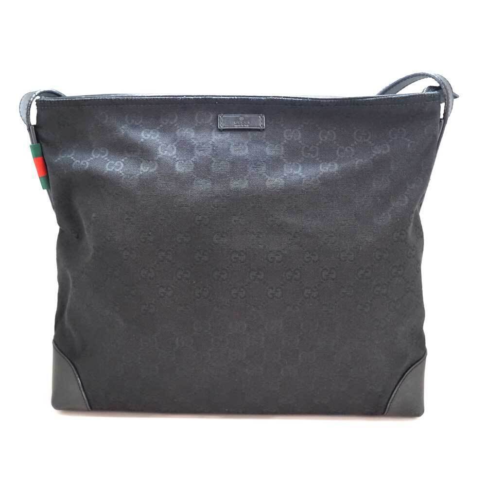 GUCCI Shoulder Bag Handbag GG Canvas Leather Black